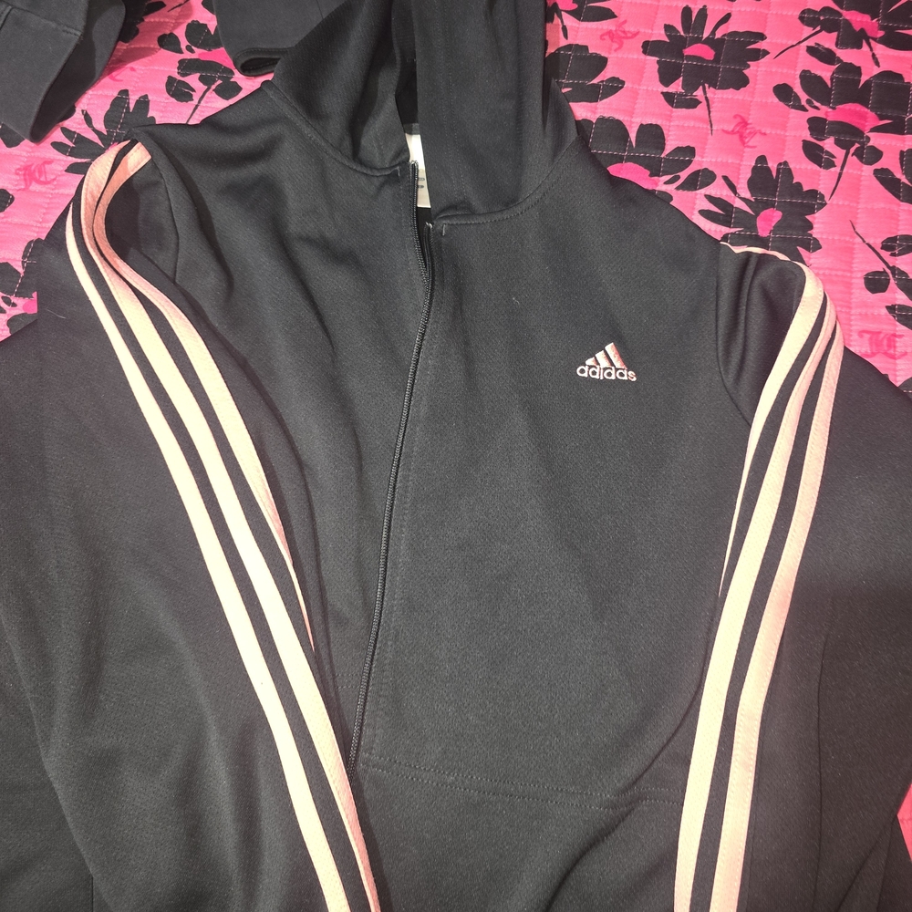 Adidas Women's Black Sweater with Pink Stripes - Picture 3 of 3